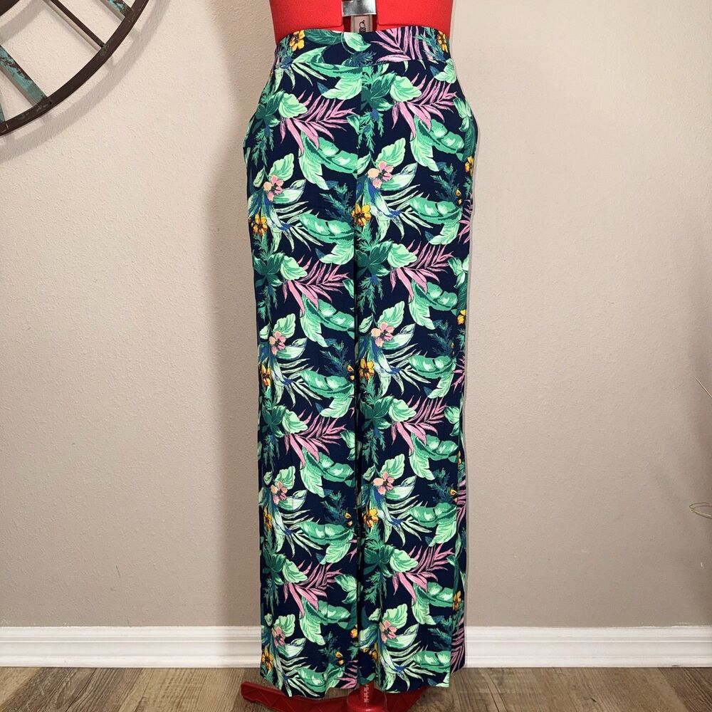 Ann Taylor LOFT Palazzo Pants Size L NWT Floral Print Tropical Wide-Leg Vacation